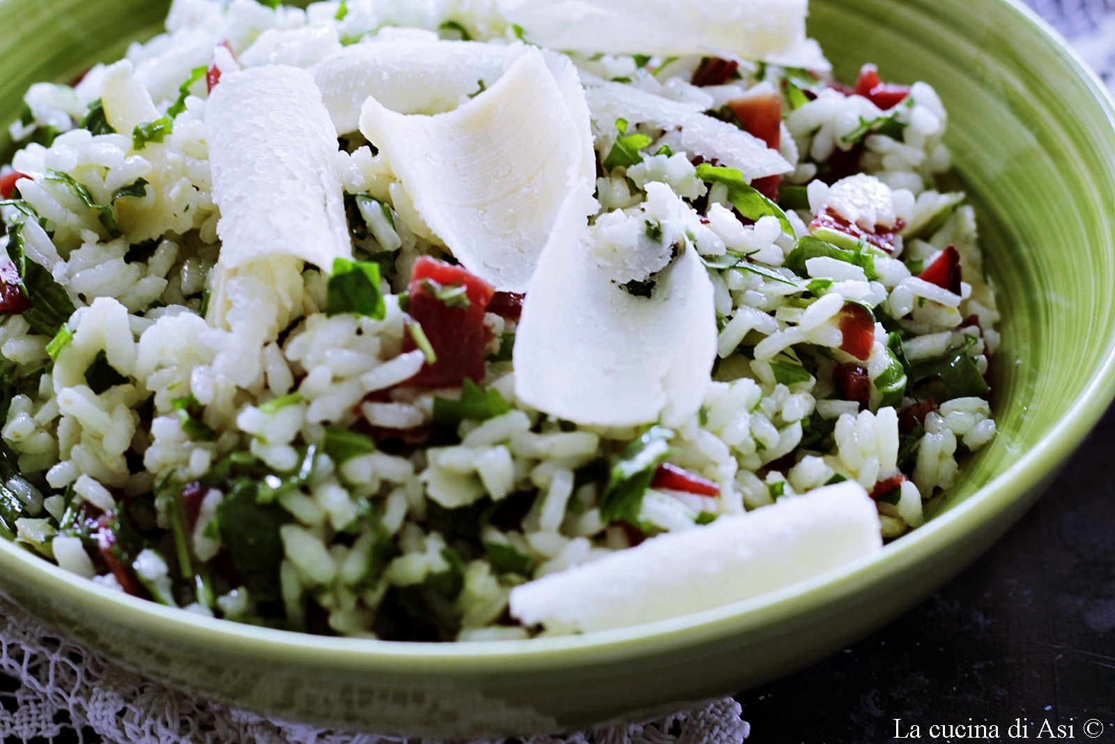 Cold Rice with Arugula, Bresaola, and Parmesan Shavings
