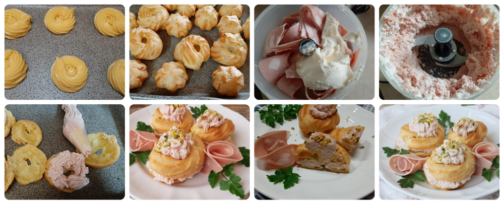 baked savory zeppole with mortadella mousse