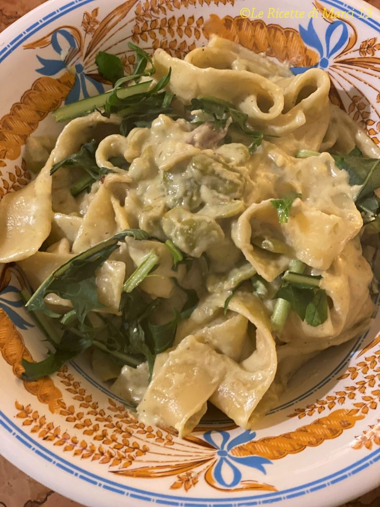 Creamy Pappardelle with Fava Beans, Chicory, and Ricotta