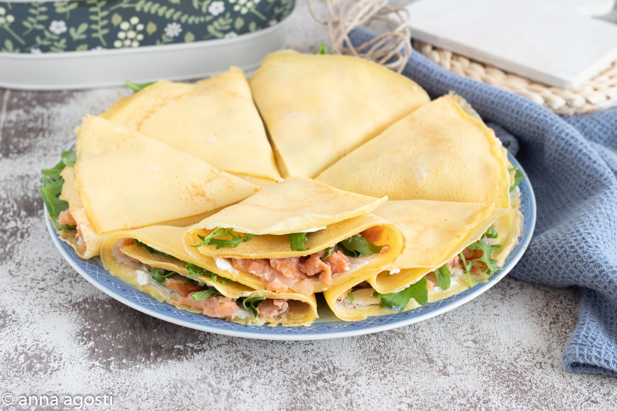 Crepe Triangles with Salmon and Arugula