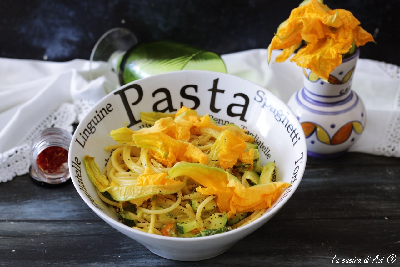 Delicate Spaghetti with Squash Blossoms and Zucchini