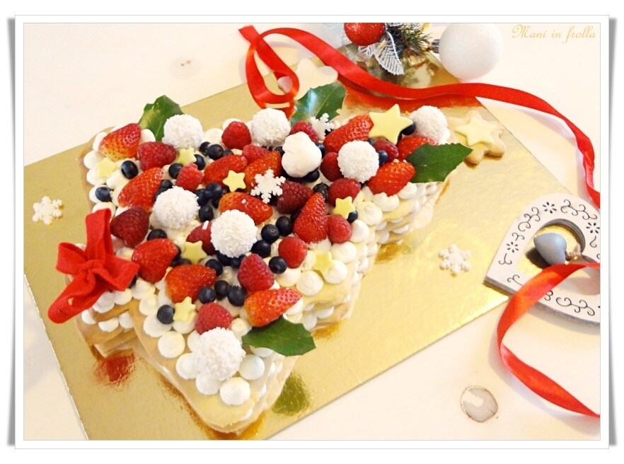Shortcrust Pastry Christmas Tree with Cream and Berries