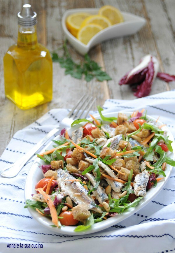 Anchovies on Mixed Salad and Croutons