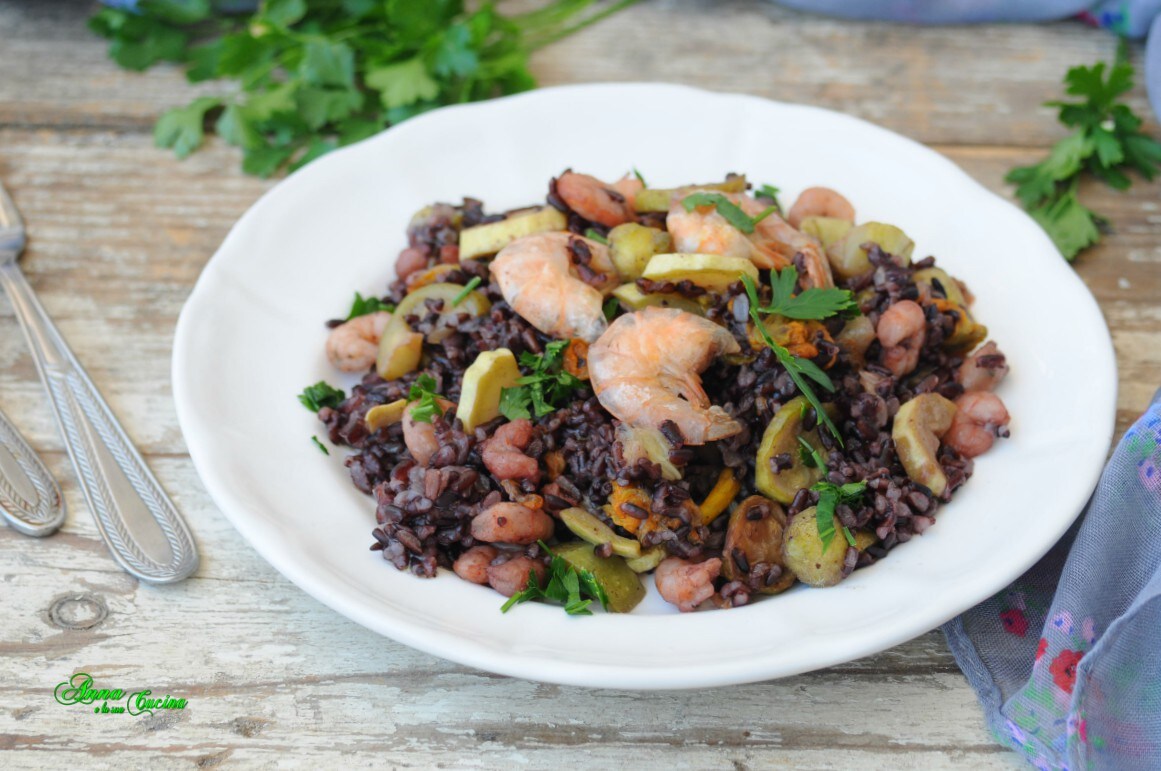 Venere Rice with Zucchini Flowers and Prawns