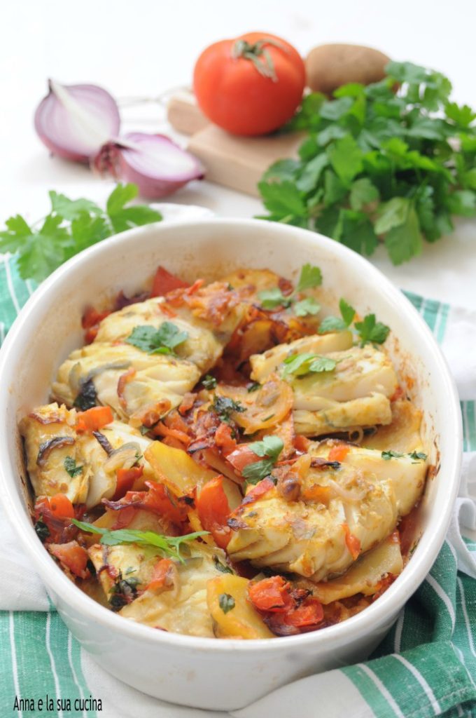 Baked Cod with Potatoes and Tomatoes