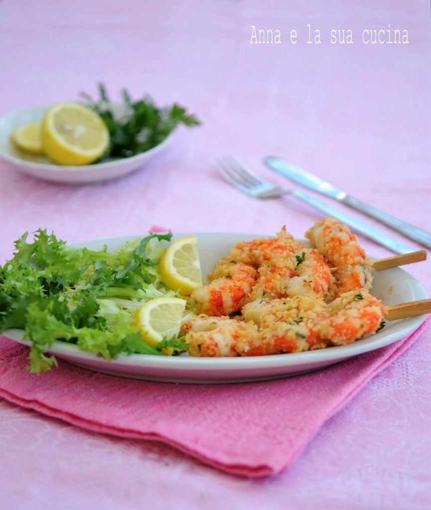 Oven Baked Gratinated Prawn Skewers