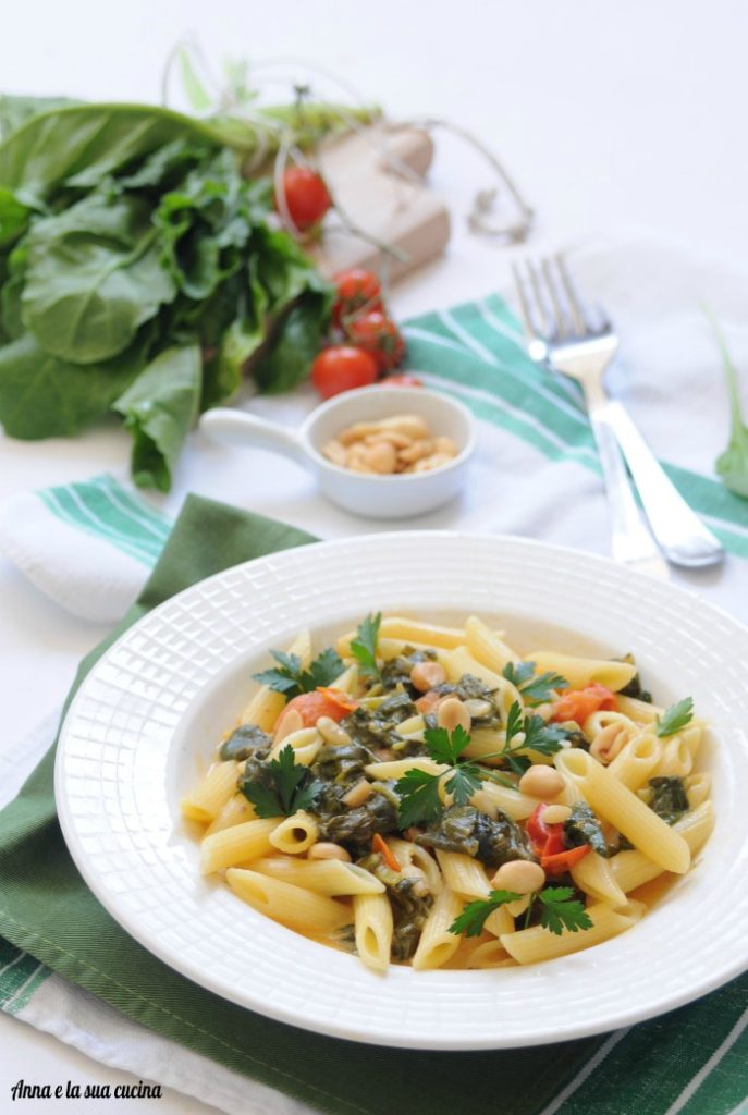 Creamy Penne with Swiss Chard and Cherry Tomatoes