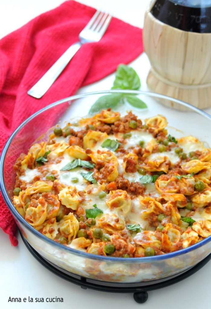 Baked Tortellini with Meat Sauce and Peas
