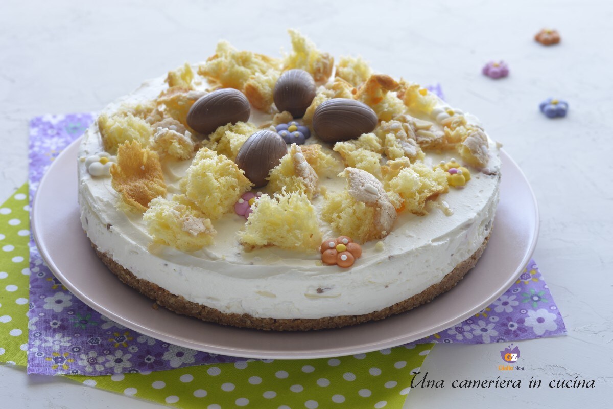 Easter Cheesecake with Colomba and Chocolate Eggs