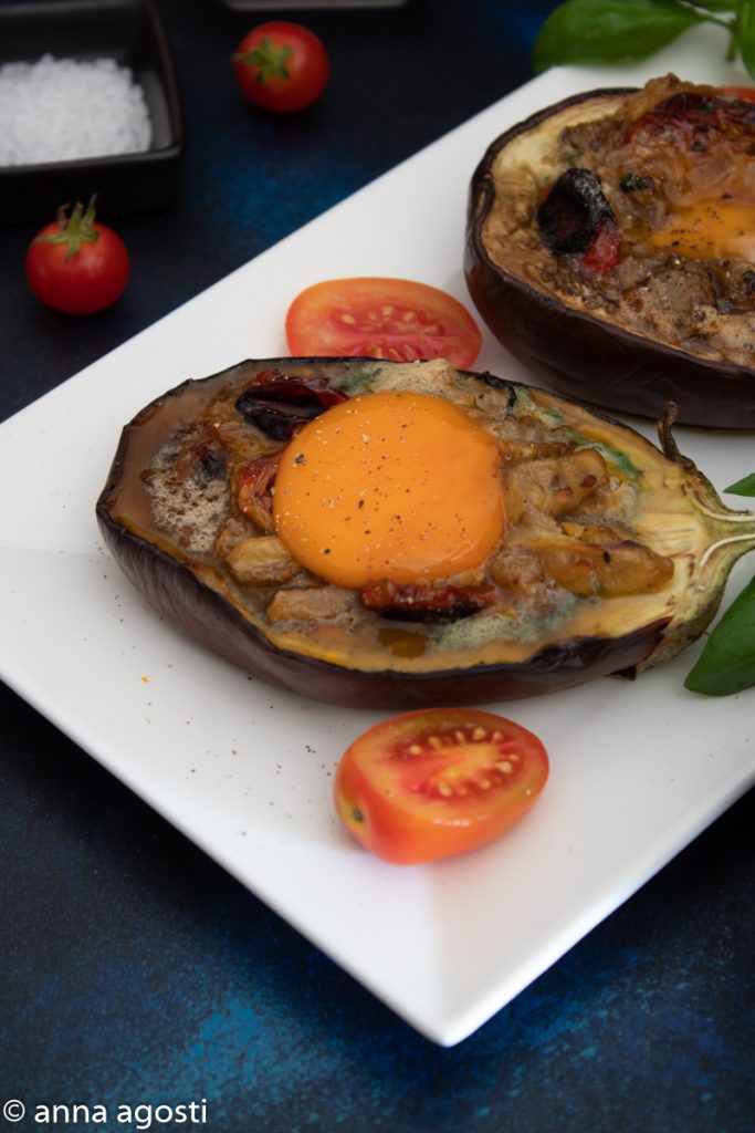 Eggplant basket with fried egg