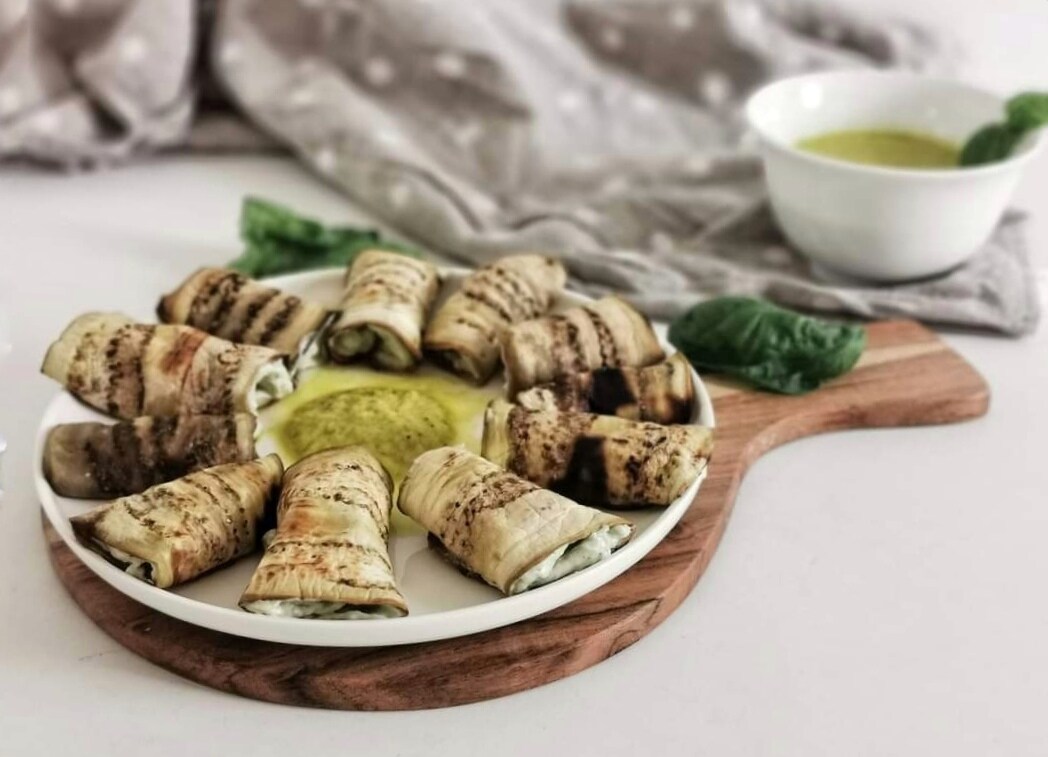 EGGPLANT ROLLS WITH RICOTTA AND HAZELNUTS