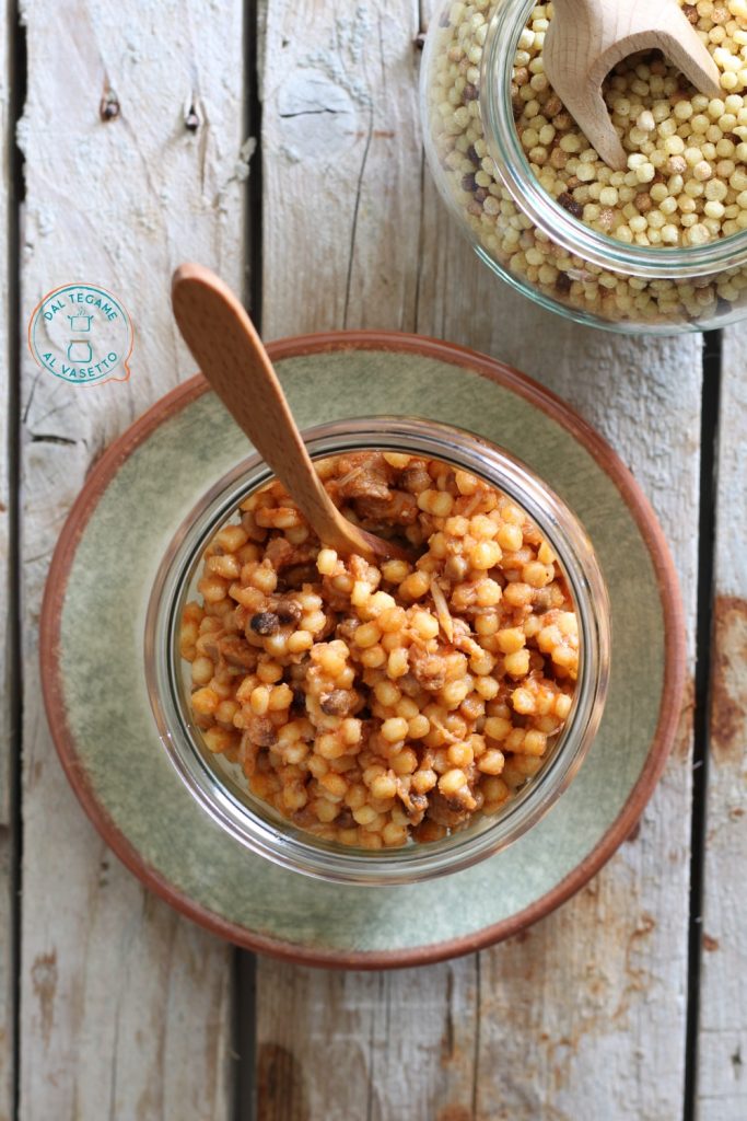 fregula cooked in a jar in the microwave