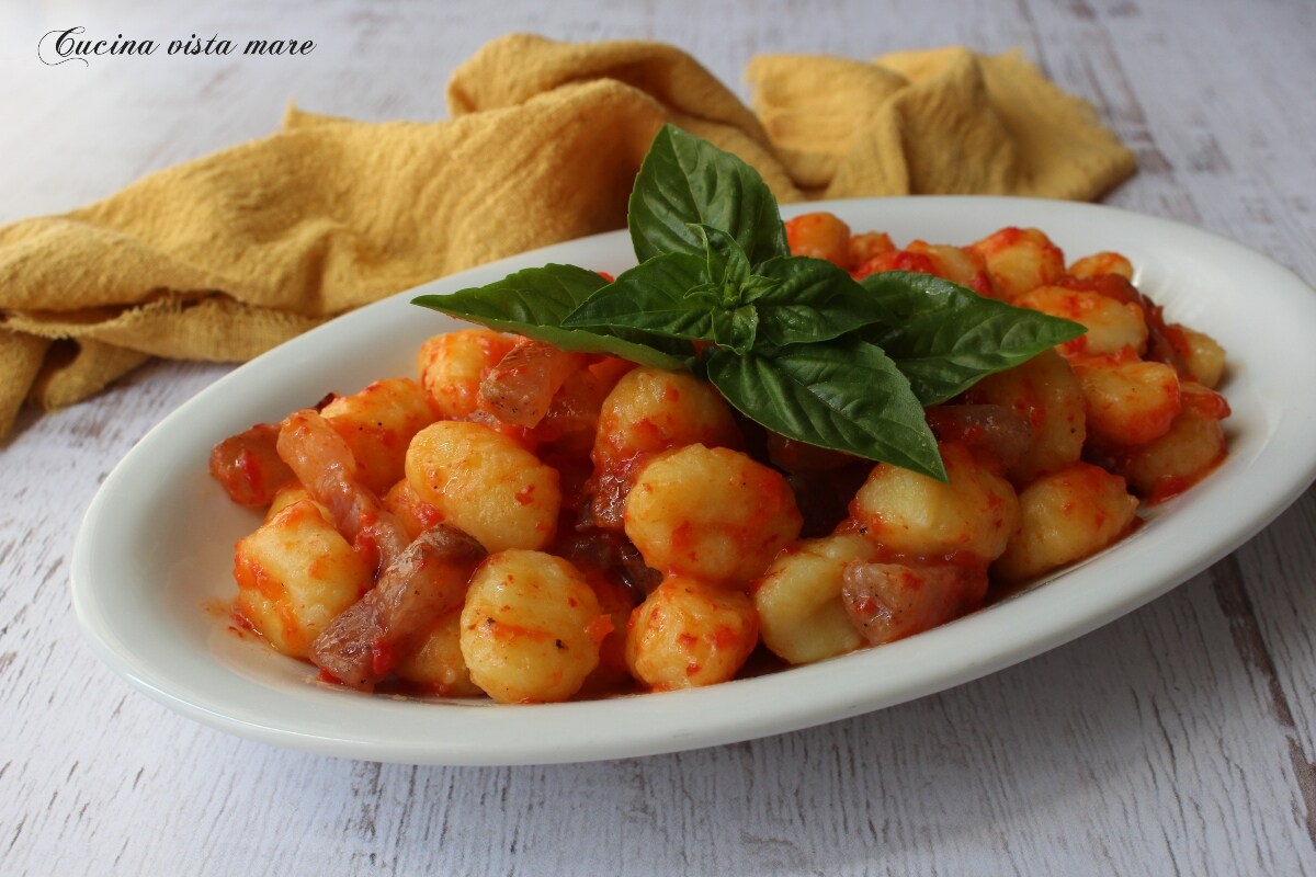 Gnocchi with Bell Pepper Cream and Guanciale