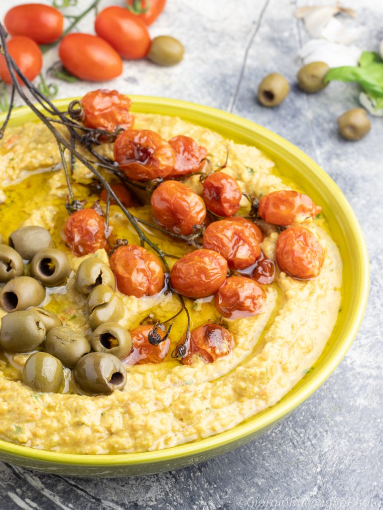 Hummus with Cherry Tomatoes and Olives