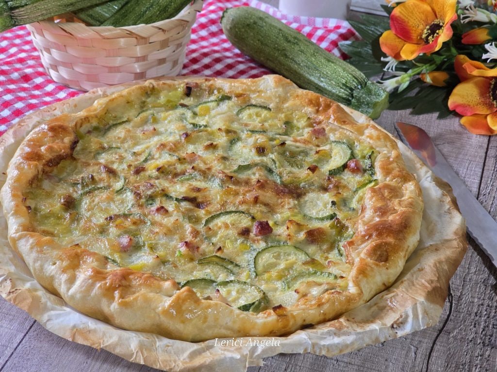 Savory Pie with Zucchini, Leeks, and Bacon