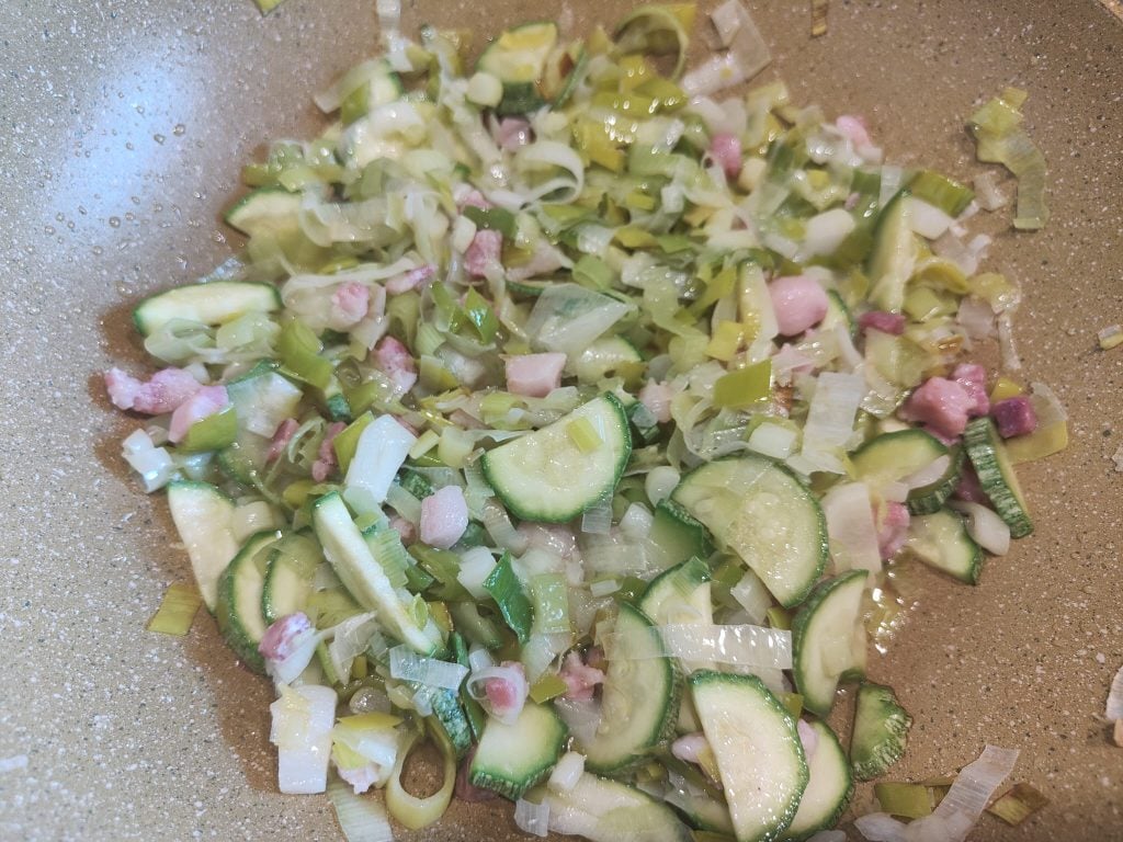 Savory Pie with Zucchini, Leeks, and Bacon