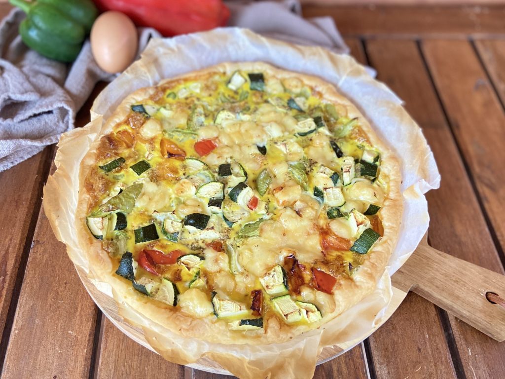 savory pie with zucchini and peppers
