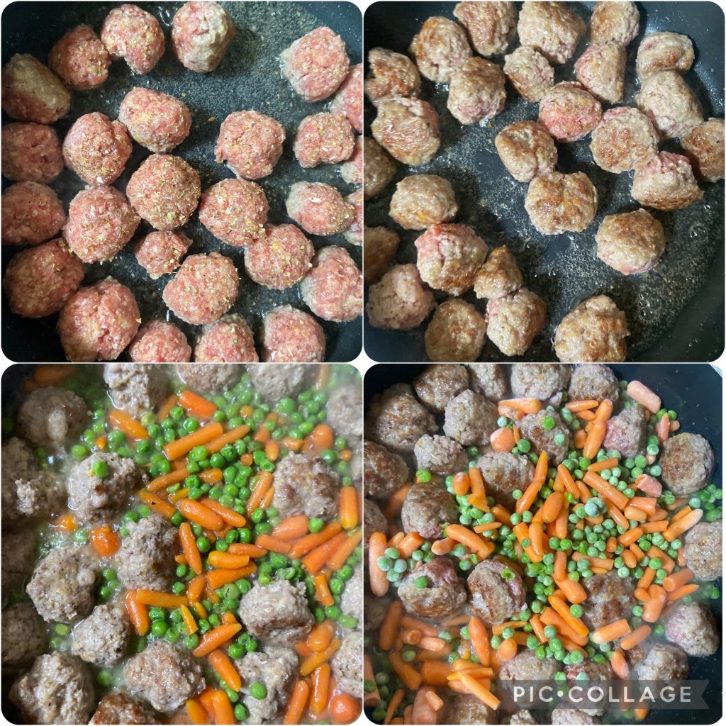 meatballs with peas and baby carrots