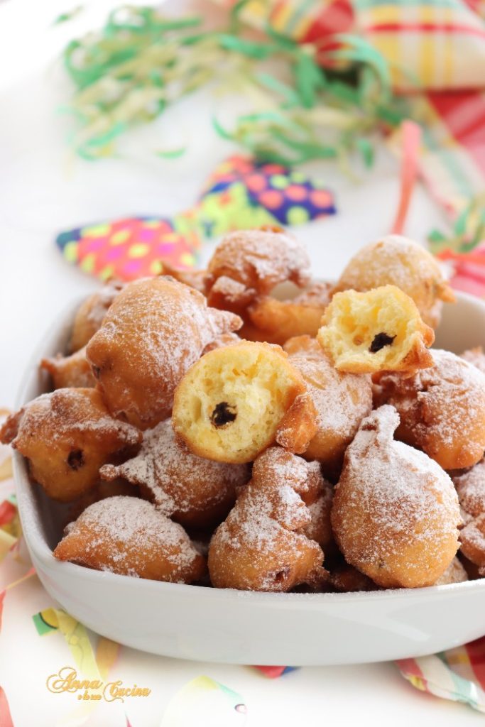 Carnival fritters with raisins and chocolate chips