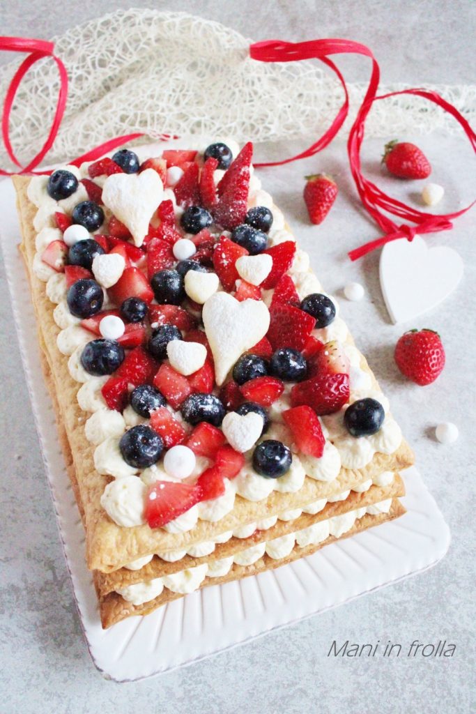 Millefeuille with Chantilly Cream Strawberries and Blueberries