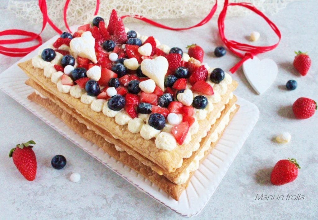 Millefeuille with Chantilly Cream Strawberries and Blueberries