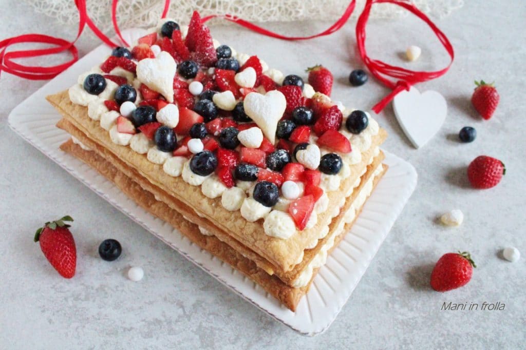 Millefeuille with Chantilly Cream Strawberries and Blueberries