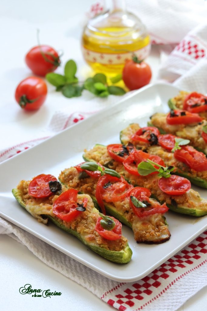 Light Stuffed Zucchini with Cherry Tomatoes