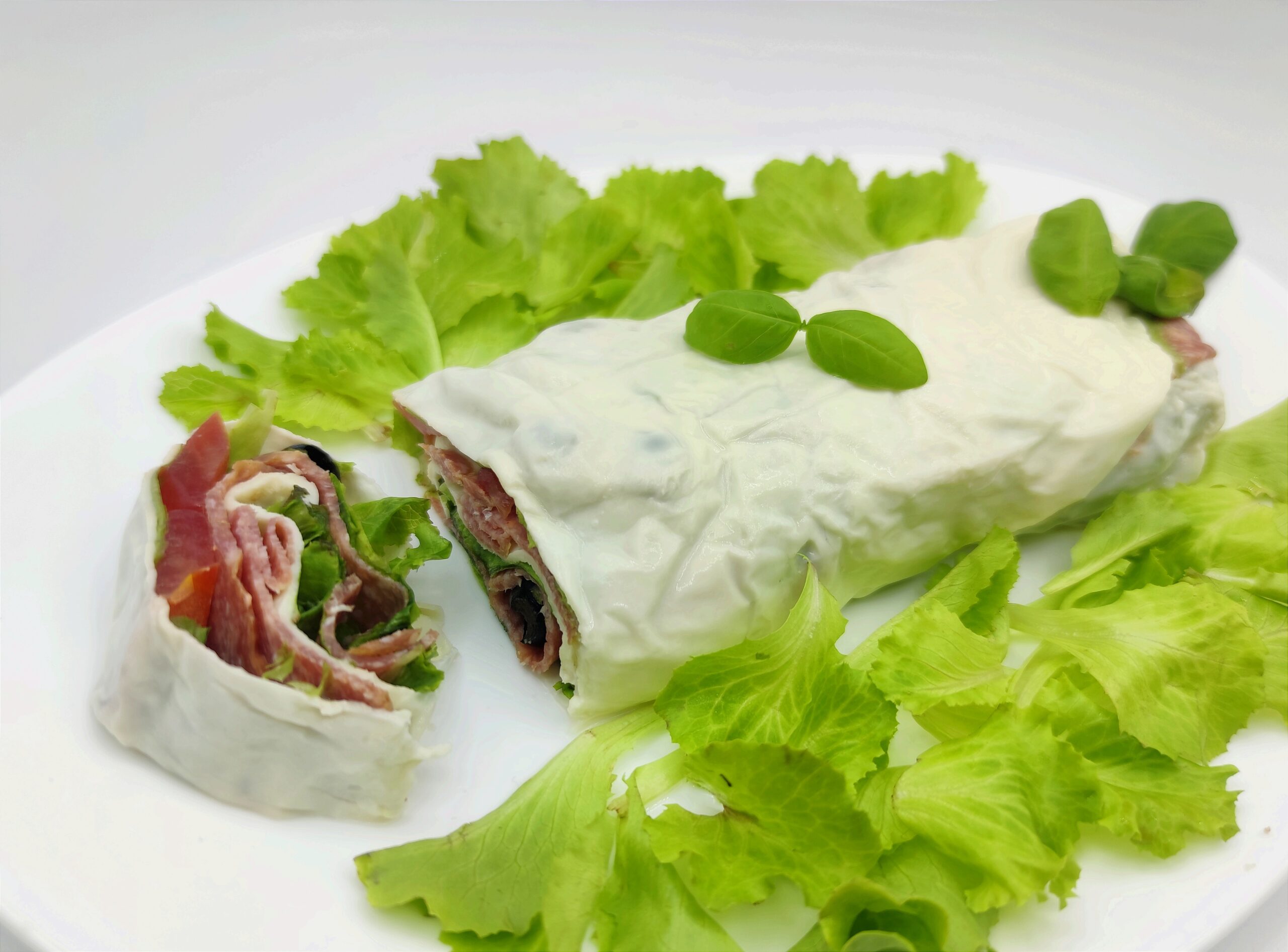Mozzarella Roll with Salami and Salad