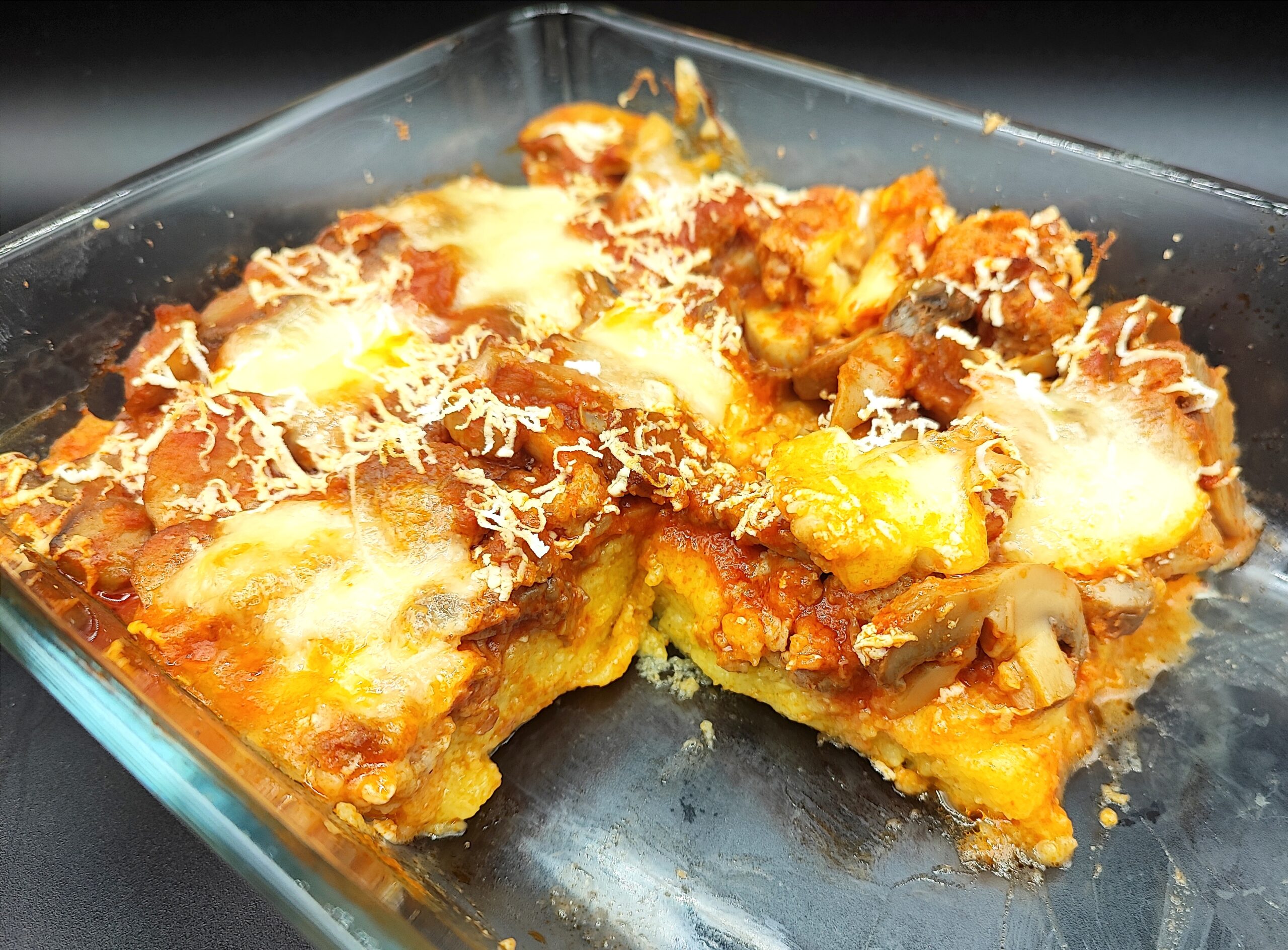 baked polenta with sausage and mushrooms