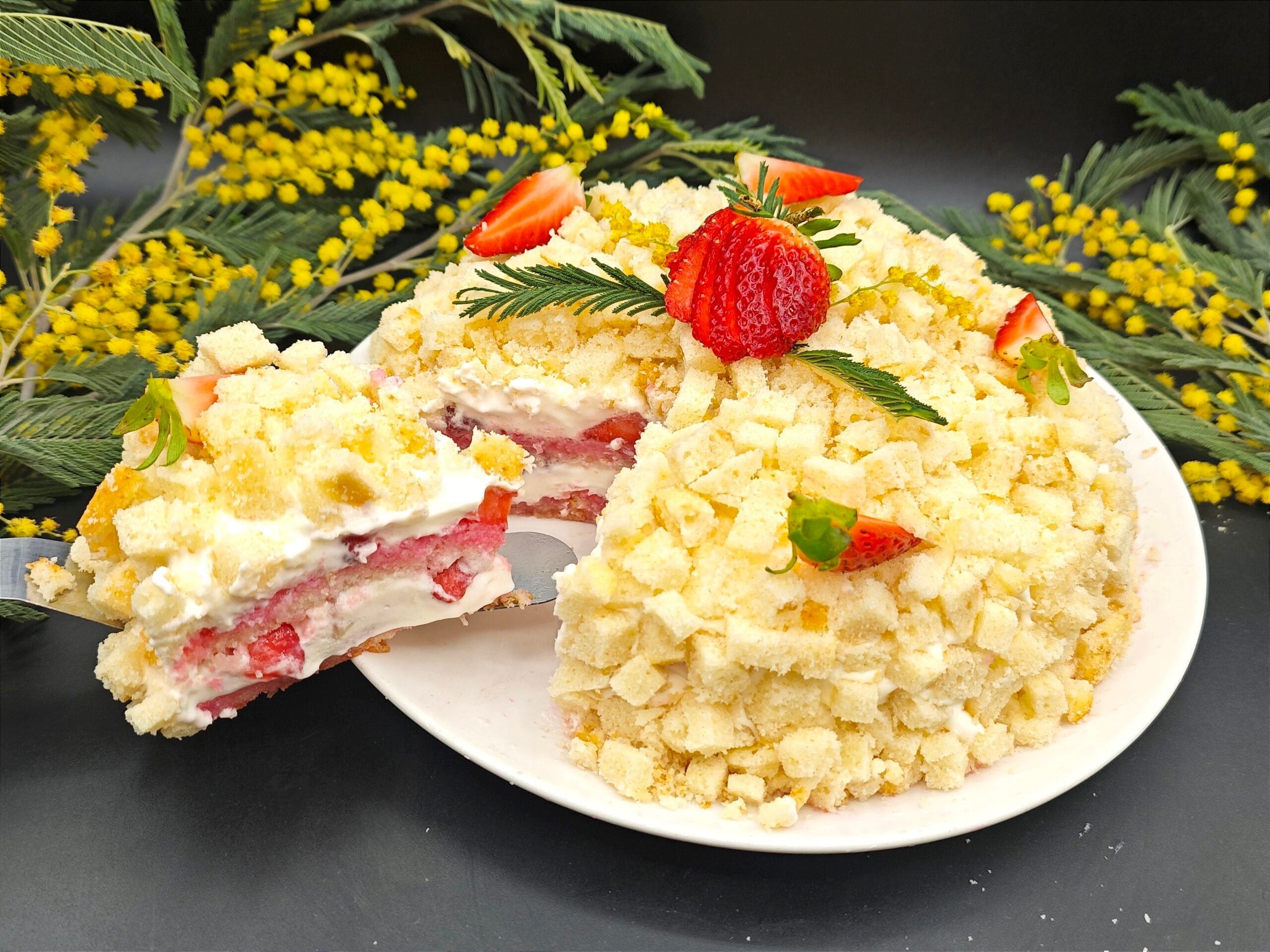Eggless Mimosa Cake with Strawberries