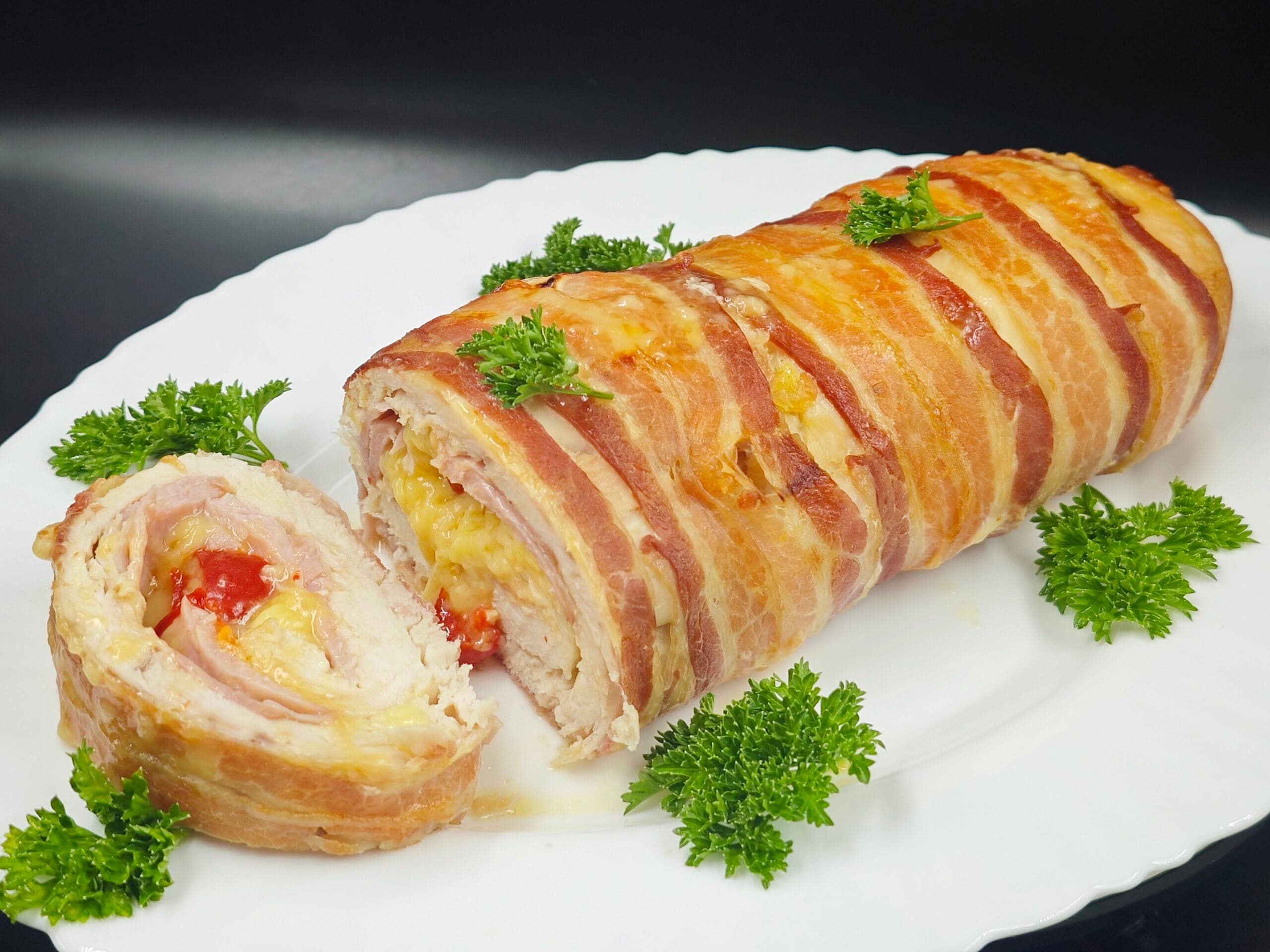 Chicken Roll with Bacon and Peppers