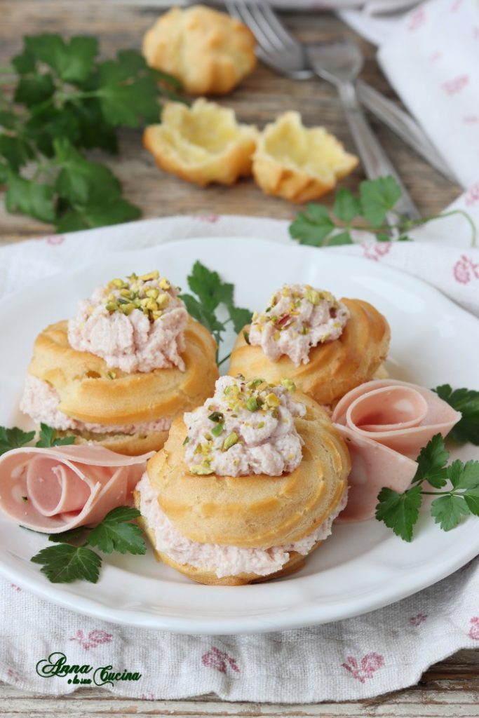 baked savory zeppole with mortadella mousse