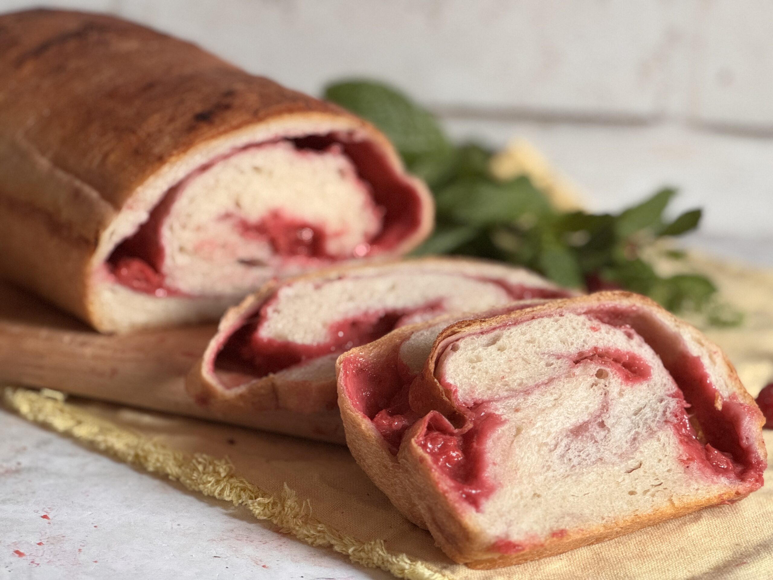 Loaf Bread with Raspberry Sauce
