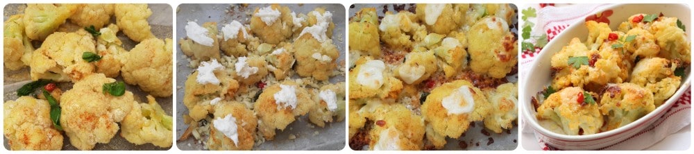 breaded and baked cauliflower with paprika and mozzarella