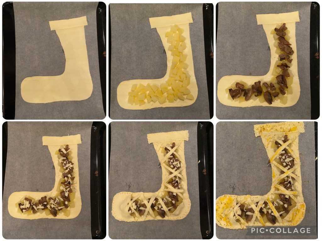 puff pastry stocking with potatoes and mushrooms