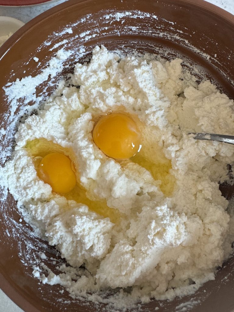 sifted ricotta and eggs