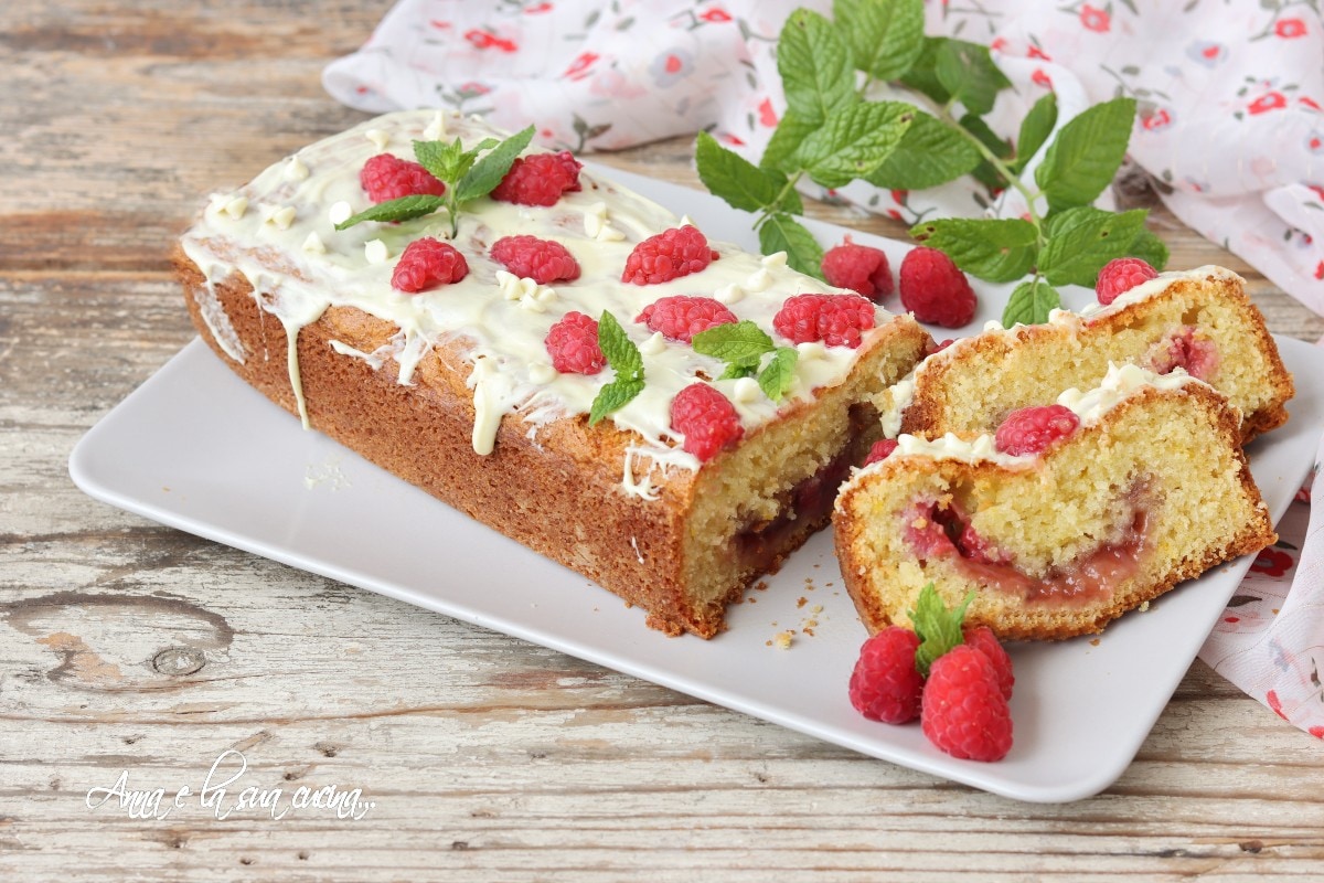 Raspberry Pound Cake Covered with White Chocolate