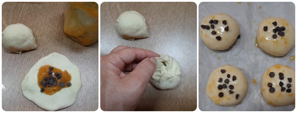 Sweet buns stuffed with jam and chocolate