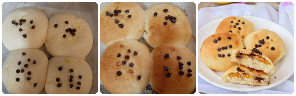 Sweet buns stuffed with jam and chocolate
