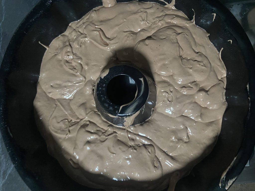 chocolate and apple ring cake batter