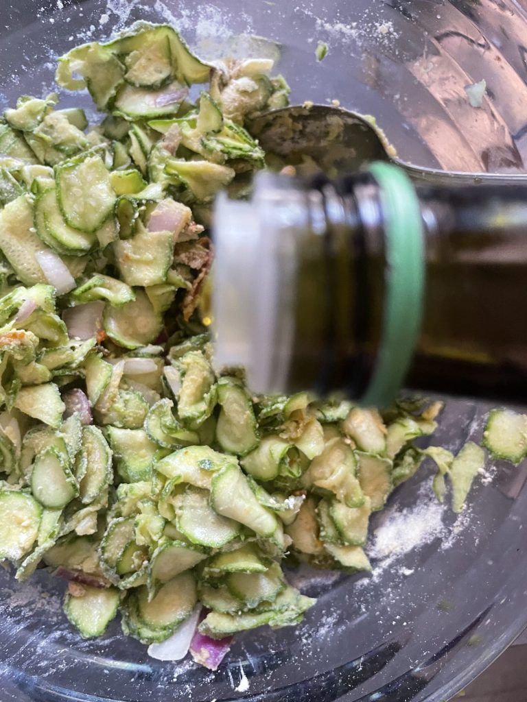 add the oil to the mixture