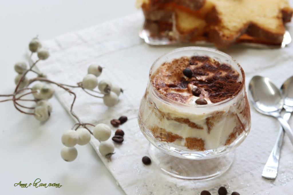 Pandoromisù in delicious coffee cups tiramisu with pandoro