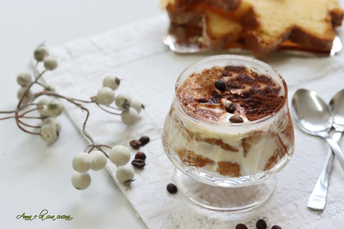 Pandoromisù in delicious coffee cups tiramisu with pandoro