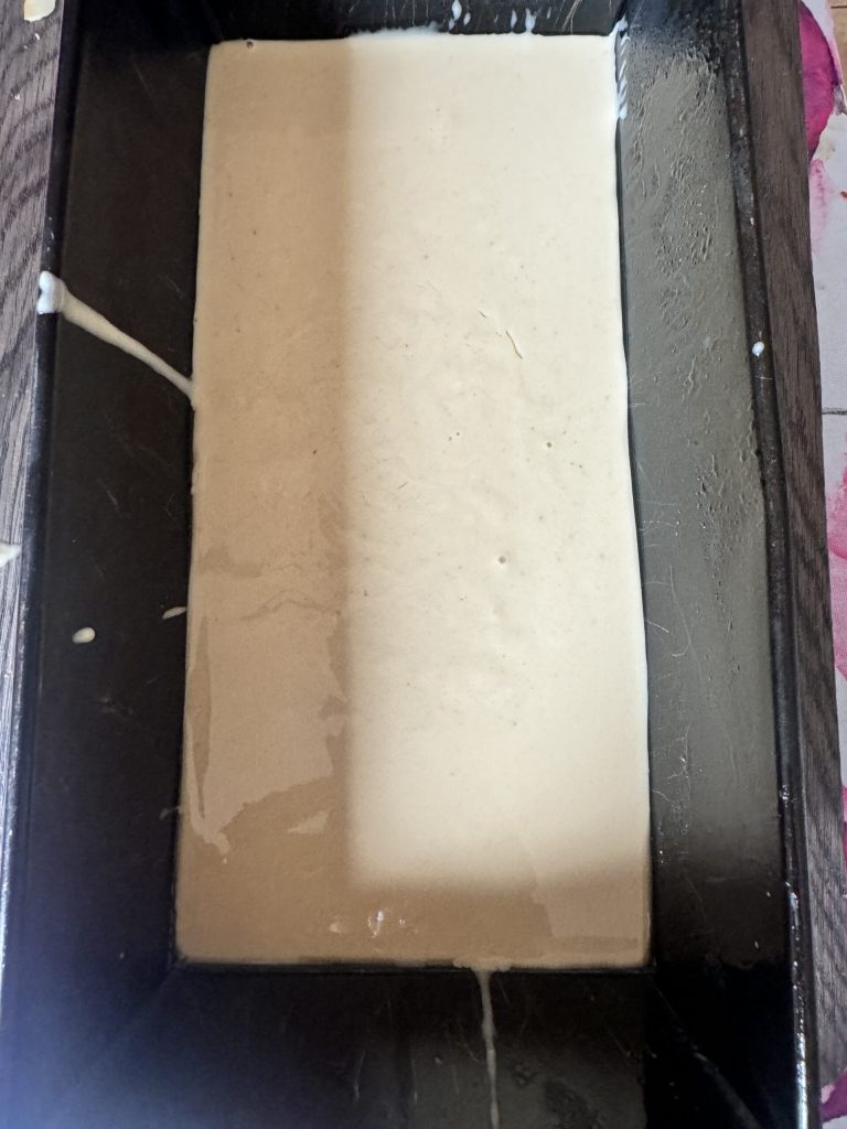 batter poured into loaf pan