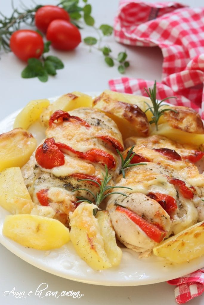 Stuffed Chicken Breasts Cooked in Air Fryer with Potatoes
