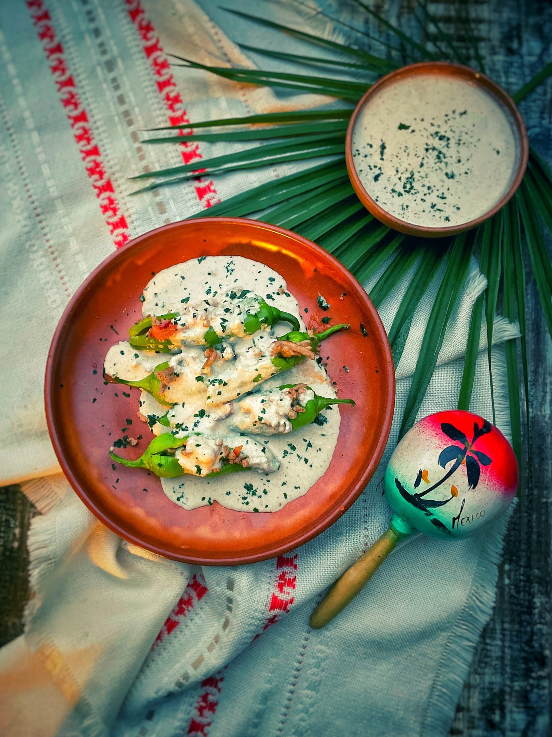 Chiles en nogada: peppers with walnut sauce