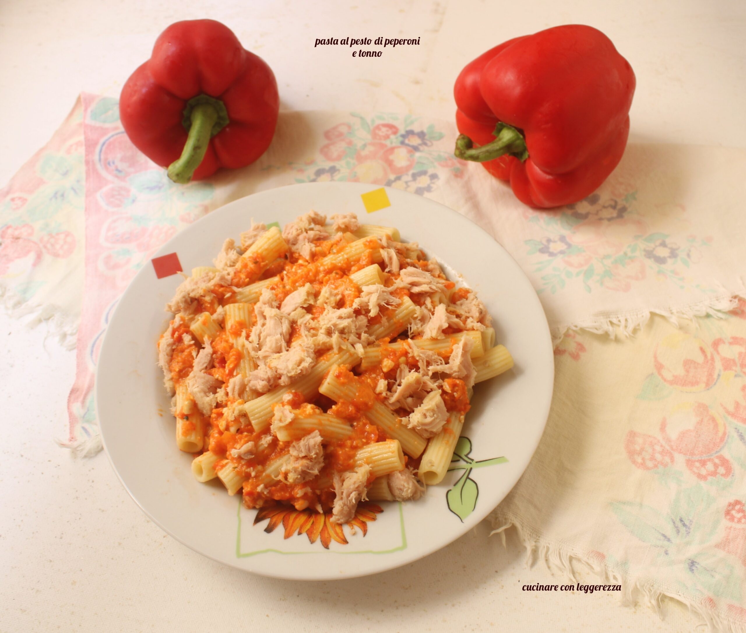 Pasta with Bell Pepper Pesto and Tuna