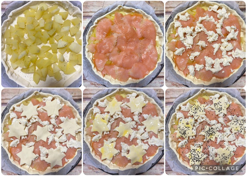 holiday savory pie with salmon and stracchino