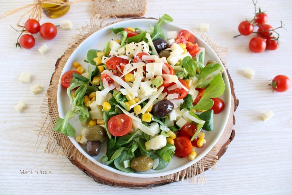 Lamb's Lettuce, Cherry Tomatoes, Olives, and Cheese Salad