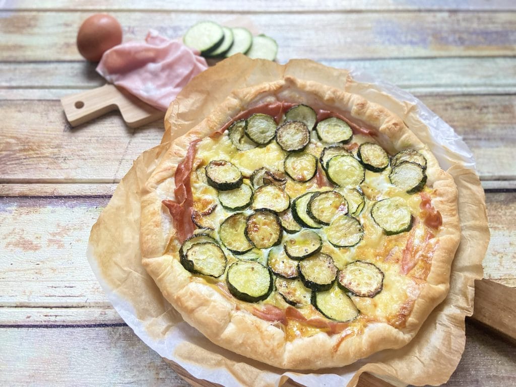 savory tart with zucchini and mortadella